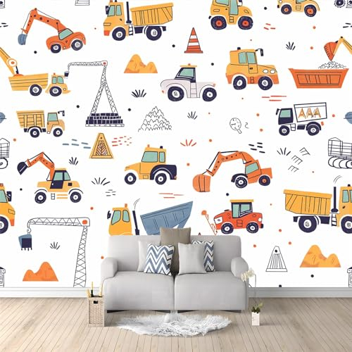 Fototapete Traktor Und Betonmischer Cartoon-Baufahrzeuge 150 x 105 cm für Wohnzimmer Schlafzimmer Flur Vlies Tapete Moderne Wandtapete Vliestapete Motivtapeten