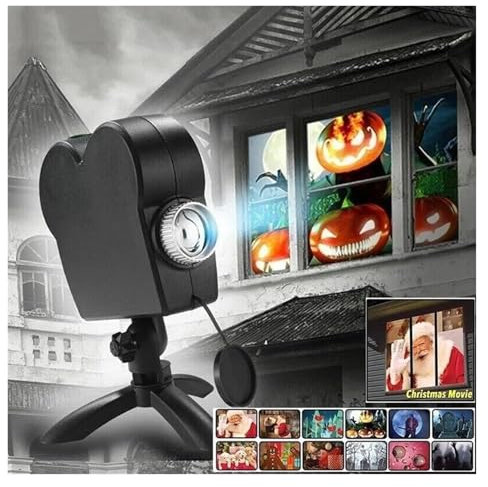 BINGNU Proiettore di Luce per Esterni, Proiettore di Luce for finestre di Natale di Halloween, 12 Film, riflettore Decorativo a LED for Festival per proiettore per Feste in casa