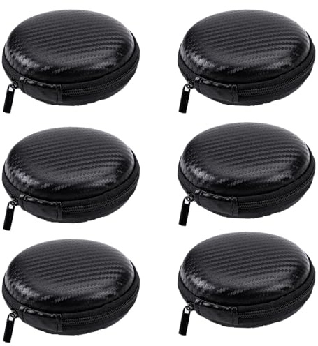 HoAhaMay 6-teiligRunde tragbare Kopfhörer Fall, Mini Eva Tasche, Aufbewahrungstasche, Reißverschluss Hartschale, passend für in Ohr Kopfhörer Datenkabel MP3 Aufbewahrungstasche (schwarz)