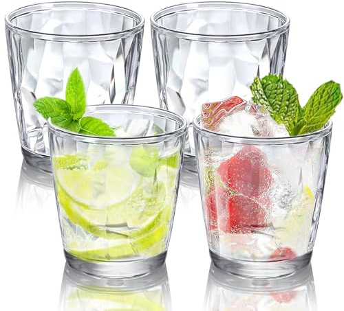 SHILIPAIJC 4pcs Plastic Tumblers for Adults, Drinking Glasses 310ml | Acrylic Plastic Glasses Reusable, Unbreakable Cocktail Picnic Glasses Whiskey Glasses for Juice Beer Wine, for Camping Party