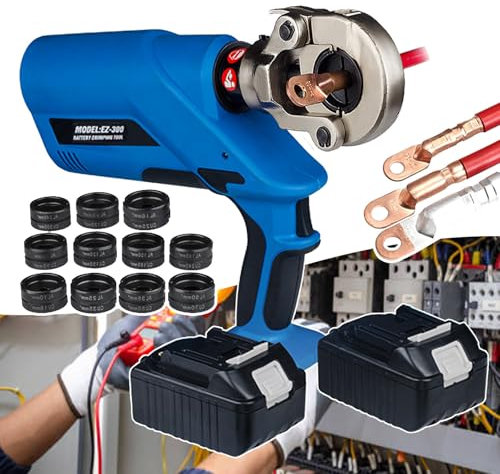 Pince à sertir Les cosses de câbles alimentées par Batterie, Pince à sertir hydraulique pour bornes en cuivre et Aluminium, kit d'outils pour câbles de bornes électriques