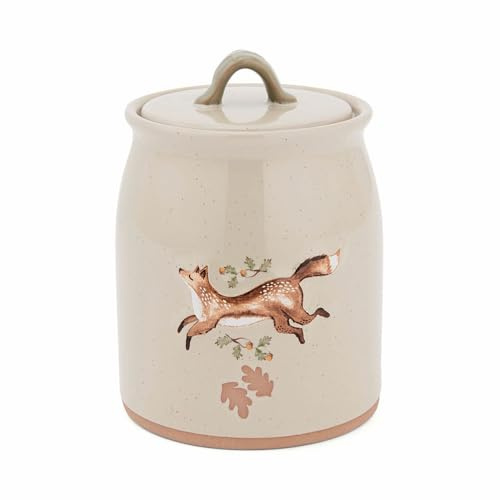 Cooksmart Forest Fable Beige Ceramic Canister, Stoneware Storage Jar | British designed, woodland animal print, farmhouse kitchen style, durable construction, countertop organisation, airtight lid