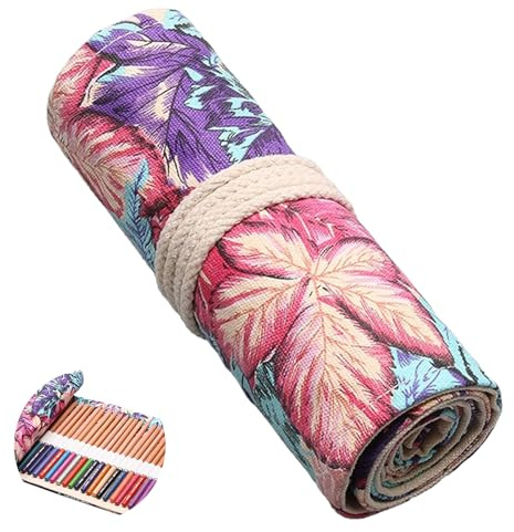 72 Löcher Leinwand Federmäppchen für Buntstifte, Große Kapazität Federmappe | Künstler Buntstifte Organizer, Pencil Wrap Stifterolle zum Bleistift, Zeichenwerkzeuge und Pinsel (Keine Bleistift)