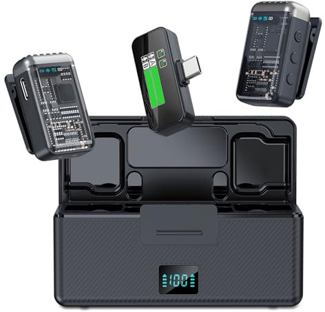 Microphone cravate Bluetooth Type-C sans fil pour iPhone, Android et vlogging Mini éclairage professionnel pour TikTok, interview et podcast