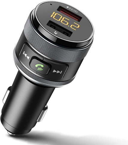 FM Transmitter Auto Bluetooth 5.3 – UKW Sender mit PD 30W & QC3.0 18W Schnellladung, Freisprechanlage mit Noise Cancelling Mikrofon, LED Ringlicht, Zigarettenanzünder Adapter für KFZ