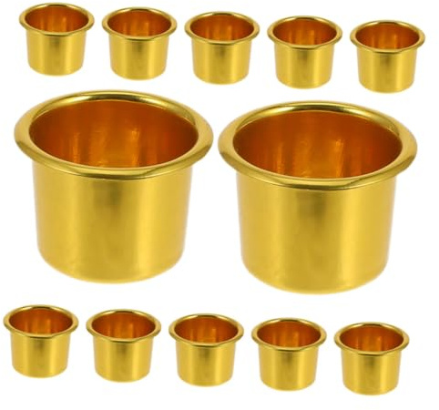 Veemoon 12pièces Coupelles à Bougies Dorées Métal Étui Vide Protections Anti-gouttes Pour Décorations De Table De Mariage Et Noël