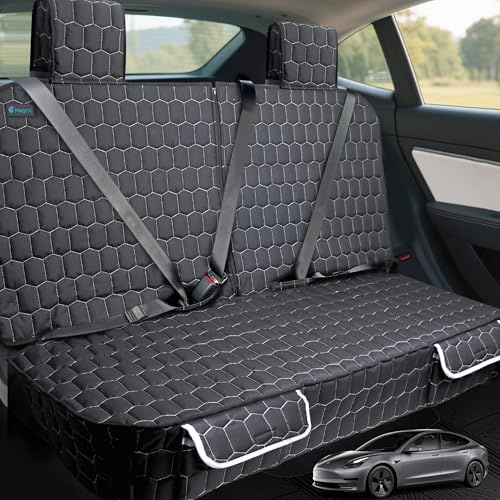 Meginc Dog Car Seat Covers for Model 3, Rear Seat Protector for Dogs &Kid | Waterproof Backseat Cover for Tesla With Armrest Compatible Nonslip Bench,Headrest Protection,Easy Clean,Machine Washable