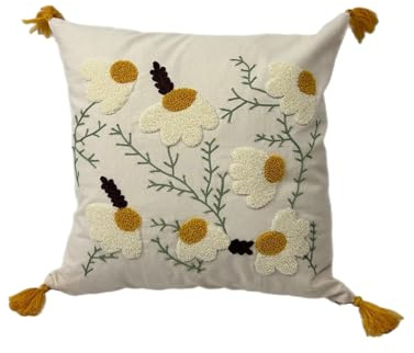 OZDESIGN Federe per cuscini ricamate Punch, 43 x 43 cm, 100% cotone, stile bohémien, stile rustico naturale, idea regalo, set da 2 (2, margherita, 43 x 43)