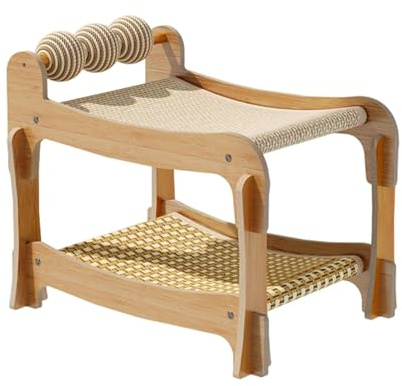 perfk Cama rascadora para Gatos de Interior con Pelotas, Hamaca de Dos Niveles, Evita daños en los Muebles, tapete rascador de sisal, Tumbona.