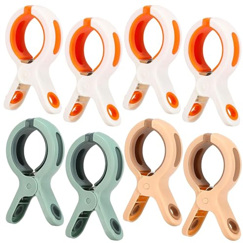 8 Pièces Pince Serviette Plage Transat, en Plastique Épais avec Une Ouverture Maximale de 6 cm, Adapté pour Les Articles de Toilette, Les Chaises Longues, Le Linge de Lit, Les Vêtements