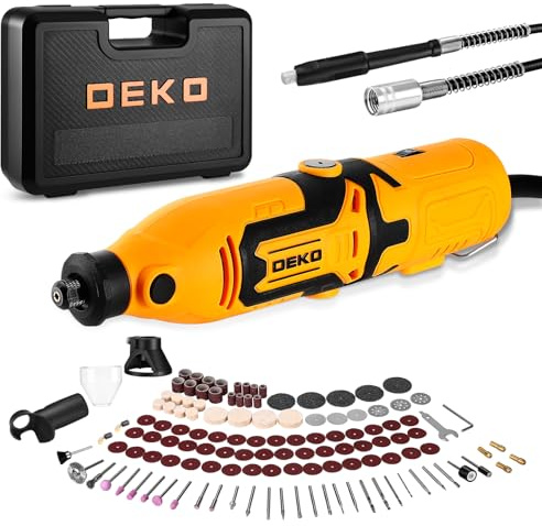 Mini amoladora rotativa multiusos: DEKOPRO 170 W, kit de accesorios 127, velocidad variable 8000-35000 rpm - Herramienta multiusos para cortar, taladrar, pulir, limpiar, Amarillo