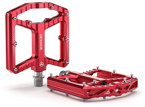 GEWAGE MTB-pedaler – CNC-frästa i aluminium, stor trampyta, 16 halkfria pinnar, nållager + 638 kullager, sandblästrade & anodiserade, perfekta för mountainbike & gravel (Red)