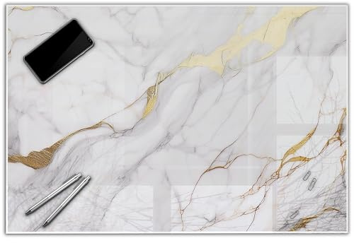 Schreibtischunterlage wasserfeste Schreibunterlage | 60 x 40 cm Marmor weiss gold | abwischbar, glatt | stabiles, hochwertiges Acrylglas, Erwachsene Kinder Kunststoff Unterlage Büro Schreibtisch