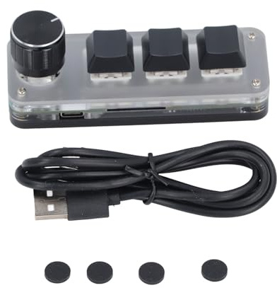 Marhynchus Keypad Personalizado 3 Tecla 1 Perilla Mini Mecánica USB C Teclado Cableado RGB LED con Almacenamiento a Bordo para la Música de Oficina para Juegos