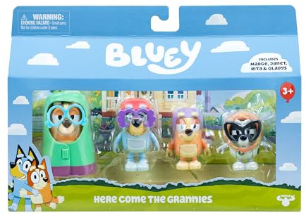 Bluey Pack de 4 Figuras Abuelitas, 4 Figuras inspiradas en el Episodio, con Brazos articulados y Accesorios, Figuras móviles de 6-7,6 cm para Que los peques recreen el Episodio Abuelitas