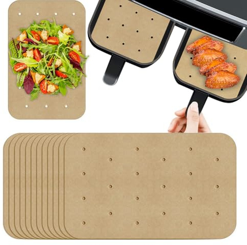 200 Pcs Air Fryer Paper Liners, Non-Stick Perforated Baking Liners Disposable, Rectangle Cooking Unbleached Dual Parchment Papers﻿