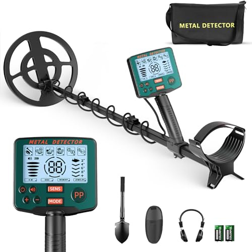 Jradse Metalldetektor für Erwachsene & Kinder mit 5 Suchmodi, 10 IP68 wasserdichter Spule LCD-Display einstellbarer Empfindlichkeit & Länge INKL Schaufel Tasche & Kopfhörer Metal detectors