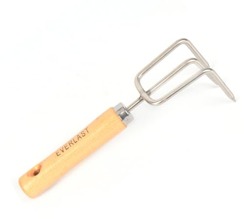 EPIGEIST Mini Rastrello da Giardino in Acciaio Resistente con Manico Corto in Legno Utensile Compatto per Orto e Giardinaggio per Aerare e Lavorare Terreni Compatti