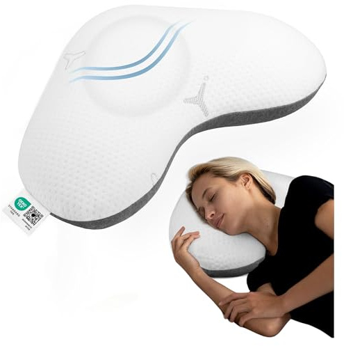 Cuscino ergonomico Twist, rivestimento con l'innovativa tecnologia Intense, cuscino in memory foam contro i dolori cervicali, cuscino ortopedico per chi dorme di lato e soffre di allergie