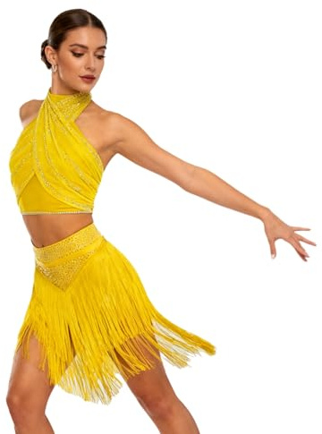 Abito da Ballo Latino Americano Donna Vestito da Danza Moderna Giallo S
