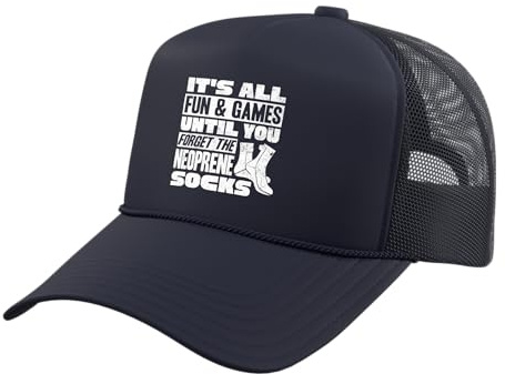 Its All Fun and Games Neoprene Socks Bodyboarding Surfing Trucker Hat with Adjustable Mesh Back, Navy Blue