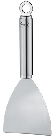 RÖSLE Grillspachtel, Hochwertiger Spatel zum Wenden von Fleisch und Reinigen von Grillplatten, Edelstahl, Spülmaschinengeeignet, 26 x 10 x 2,5 cm, Silber