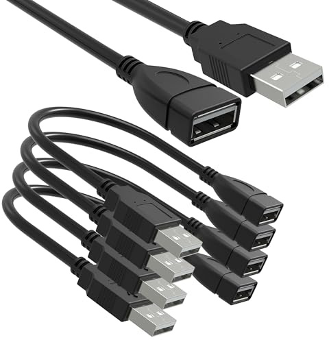 SaiTech IT 4 Pack (15cm - 6inch) Adjustable Flexible USB 2.0 Male to Female Extension Plug/Socket Adapter Cable - Shortest USB 2.0 Extension Cable
