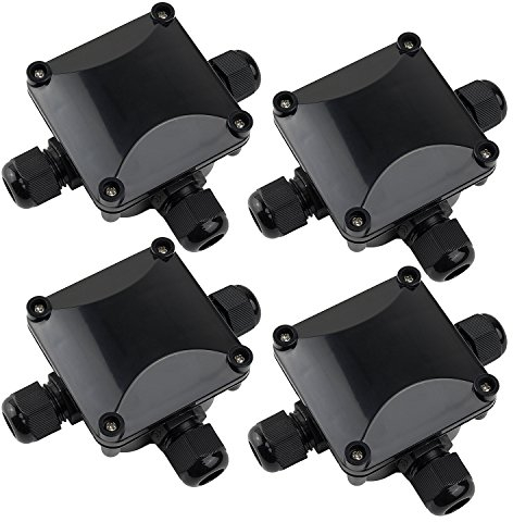 Bermud 4x Abzweigdose Kabelverbinder Klemmdose Kabelmuffle wasserdicht Verbindungsdose Verteilerdose Dosenmuffle Erdkabel 3 Kabelanschlüsse IP68 230V, Schwarz