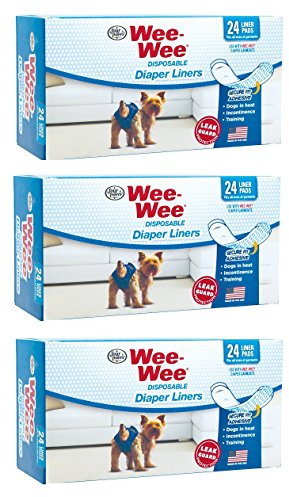 4Paws (3 Pack) Four Paws Wee-Wee Dog Diaper Garment Pads, 24 Per Pack