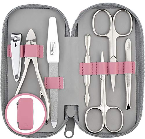 Tagliaunghie Set Professionale – Kit da 7 Pezzi Made in Germany. Include Forbicine, Tronchesina robusta, strumenti di qualità ed Etui in Vera Pelle. Perfetto per viaggi e cura personale