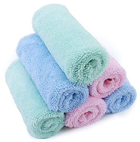 Polyte - Premium-Waschlappen für Babys - hypoallergen & fusselfrei - Mikrofaser - Hellblau, Grün, Rosa - 25 x 25 cm - 6 Stück