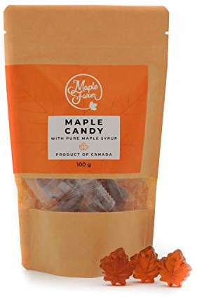 MapleFarm - Caramelle allo sciroppo d'acero - Maple syrup candy - Confetti a forma di foglia d'acero - Peso netto 100g