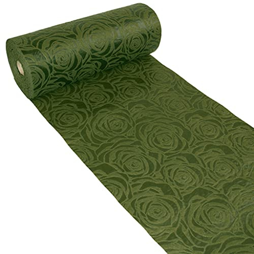 Dekoflor Tischband Tischläufer Tischdeko einzigartiges Rosen Design (Wasserfest, Lotuseffekt, samtige Oberfläche, 25 m Rolle, 30 cm Breite, 100% Nylon), Oliv