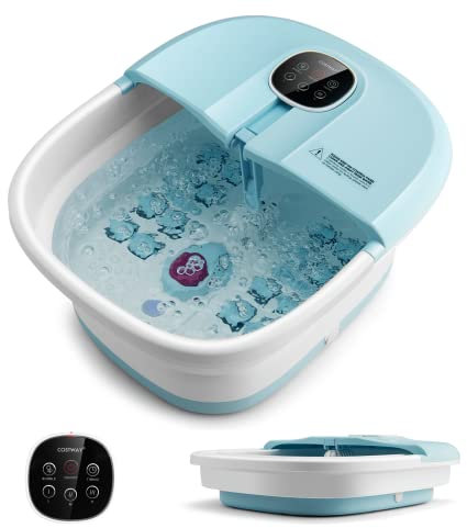 COSTWAY Pediluvio Massaggiatore Piedi Elettrico, Pediluvio Idromassaggio Plantare Pieghevole con Telecomando, 3 Temperature Regolabili, Timer, Fino al 45 (blu)