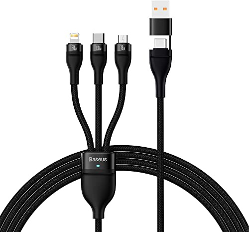 3in1 USB cable Baseus Flash Series 2, USB-C + micro USB + Lightning, 100W, 1.2m (black)