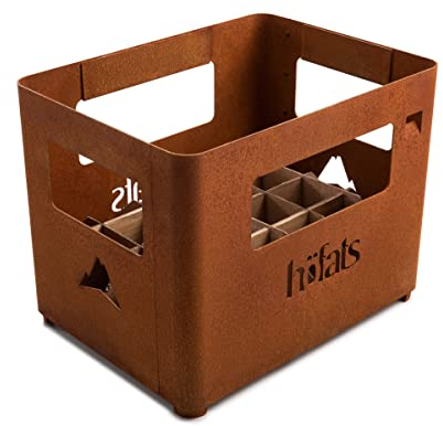 höfats - Beer Box Feuerschale - Getränkekiste, Feuerkorb, Grill, Flaschenöffner und Hocker in einem - für Garten und Terrasse - Corten-Stahl - Rost-Optik