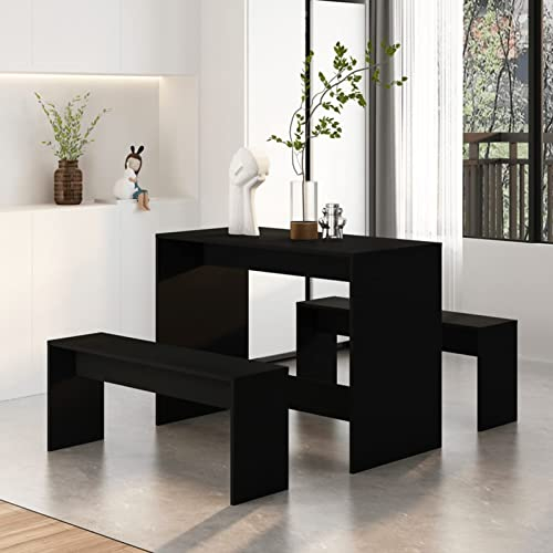 Tidyard 3-TLG. Essgruppe, Küchentisch Tisch Bänke Set für Küche Esszimmer Wohnzimmer für 4 Personen Spanplatte Schwarz