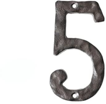 Hausnummern, 5,5 Zoll, aus rustikalem Gusseisen, robust, Hausnummer aus Metall, Briefkastennummer, gehämmerte Optik (5)