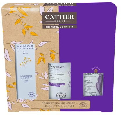 Cattier - Schönheits-Set für das Gesicht – Tagespflege + Reinigungsmilch + Maske aus violettem Ton, 280 g