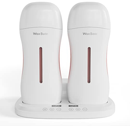Wax Bear Roll On Wax Warmer with Double Roller for Soft Wax Cartridges, Magnetic Heating Base for Hair Removal at Home or Salon (White)