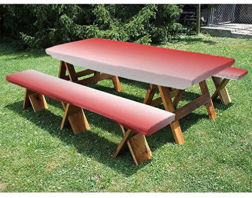 Ombre - Mantel ajustable de picnic y funda de mesa para asientos de banco, juego de 3 piezas, perfecto para fiestas al aire libre, patio, 28 x 72 pulgadas, color coral