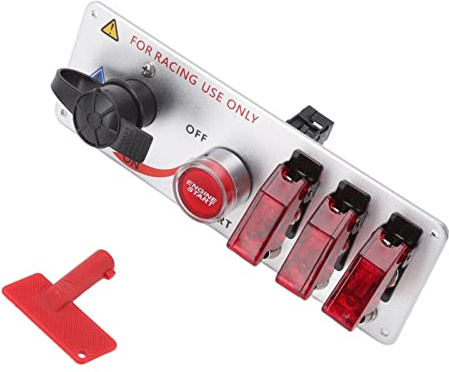 Pannello Interruttore di Accensione per Auto da Corsa Aramox, Pannello Interruttore di Accensione a Levetta LED 5in1 12V con Pulsante di Avviamento Motore per Camion Camper per