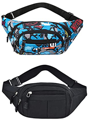 2 Stück Bauchtasche Camouflage für Kinder, Jungen, Teenager - Gürteltasche Nylon Hüfttasche Geldgürtel für Männer, Laufen, Wandern, Reisen, Sport - Doggy Bag