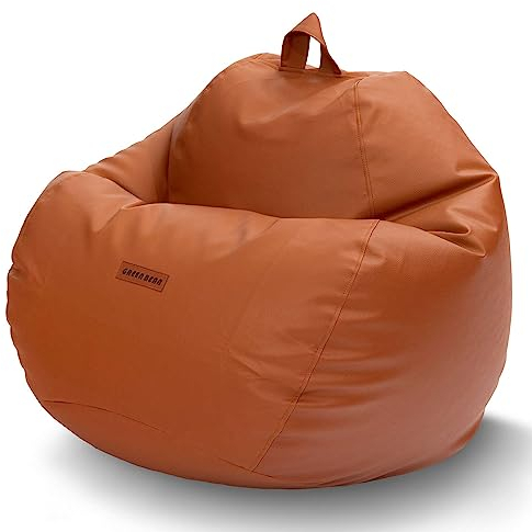 Green Bean Sitzsack aus Kunstleder mit EPS Perlen Füllung - 90 x 70 cm - Bean Bag Sitzkissen Sitzpuff Sitzsessel Bodenkissen Lounge - Cognac