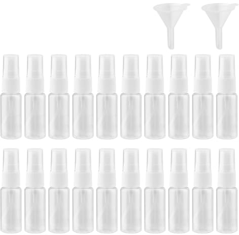 YIXNSW 20 Stück Sprühflasche 20ml Transparente Sprühflasche Kunststoff Zerstäuber Sprayflasche Klein Empty Spray Bottle mit 2 Trichtern für Reisen Haushalt