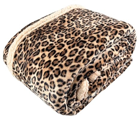 Tata Home Coperta Pile Plaid Divano e Letto Pesante e Caldo Peluche con Retro Sherpa Fantasia Animalier Misura 150x200 cm Leopardato