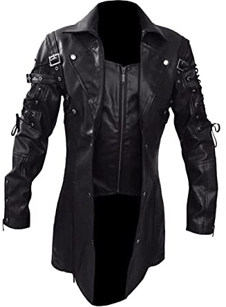 Abrigo de hombre chaqueta de cuero chaqueta steampunk gótico estampado renacentista fiesta esmoquin medieval victoriano hombres blazer uniforme hombres punk ropa, Negro , XL