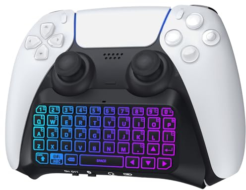 TiMOVO Mehrfarbig RGB-Hintergrundbeleuchtung Tastatur für PS5 Controller, Drahtlos Bluetooth Tastatur für PlayStation 5 Controller, Mini PS5 Game Keyboard mit Lautsprecher Audio-Buchse, Schwarz