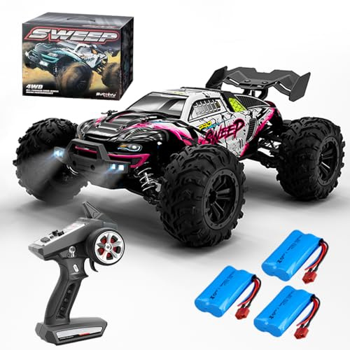 X-Verse 16101PRO Auto Telecomandata Con Motore Brushless, 70KM/H Macchina Telecomandata RC Drift Car, 2,4 GHz 1:16 4WD Radiocomandata Monster Truck Buggy, Regalo per Bambini Adulti, 3 Batterie (Rosso)