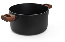 Woll Eco Logic QXR Topf, Ø 24 cm, 14 cm hoch, 4.5 Liter, mit 2 Holz-Seitengriffen - Geeignet für alle Herdarten, PFAS-frei, Antihaft-Versiegelung, Aluminiumguss, backofenfest, schwarz